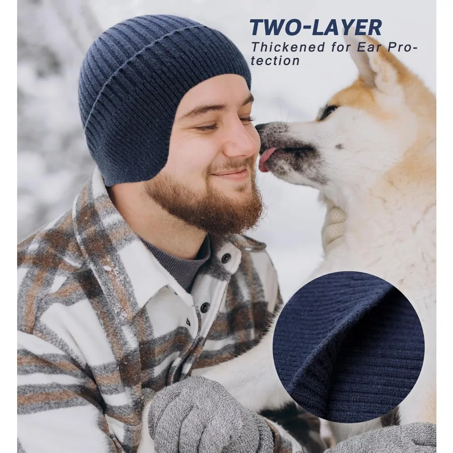 HiRui Strickmütze, Wintermütze, Ohrabdeckungen für Herren und Damen, warm, lässig