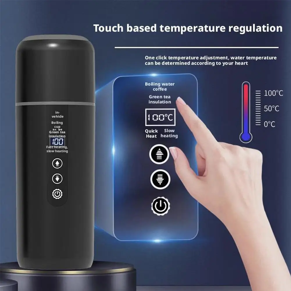 12V/24V Car Heating Cup Electric Kettle Stainless Steel Smart Temperature Control LCD Display Travel Coffee Mug Warmer