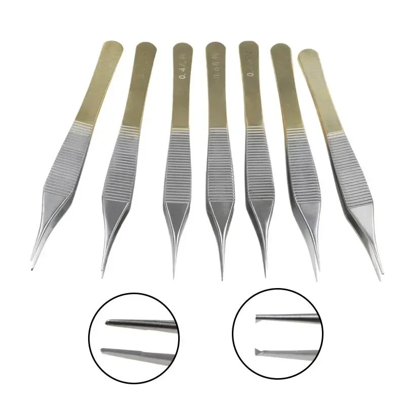 Autoclavable Stainless Steel Tissue Forceps with Golden Handle Teethed Forceps Ophthalmic Instrument 1pcs