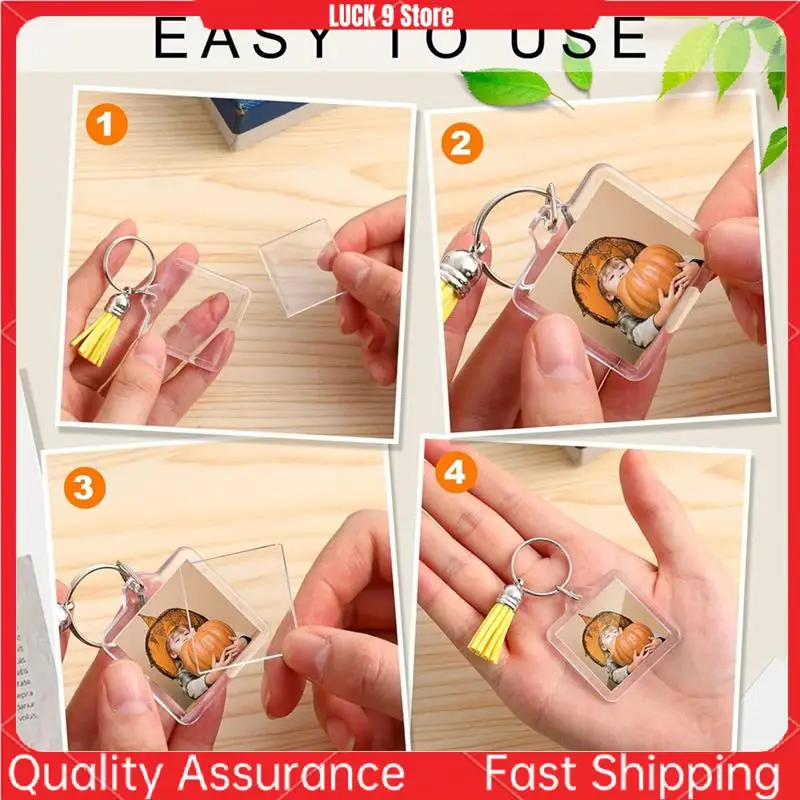 

Acrylic Photo Frame Keychain With Tassels Charms Photo Insert Keychain Clear Frame Keyrings Blank For DIY-AB52