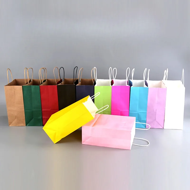 100pcs Custom One-color Logo Kraft Paper Bag Gift Packaging Bag Clothing Takeaway Packaging Milk Tea Bag