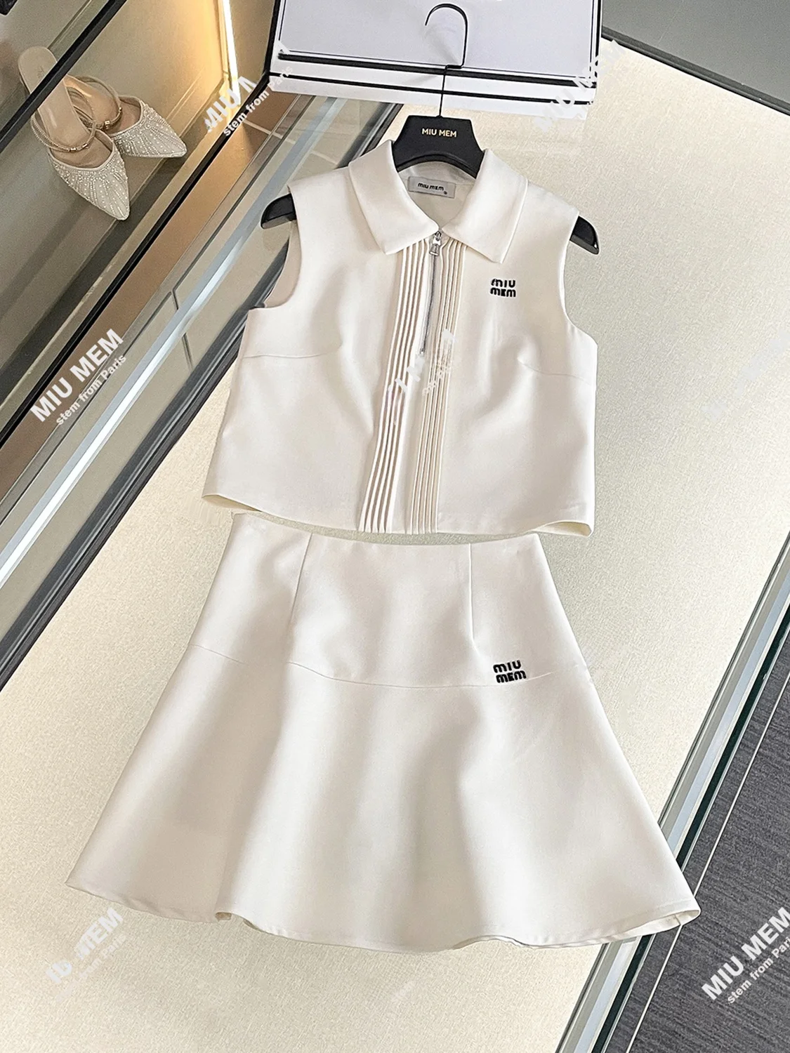 High-End Sommer College Sle Brief Stickerei Weste Top f Rock Set frauen Faionable Zwei-Stück Anzug Polyester faser Zi...