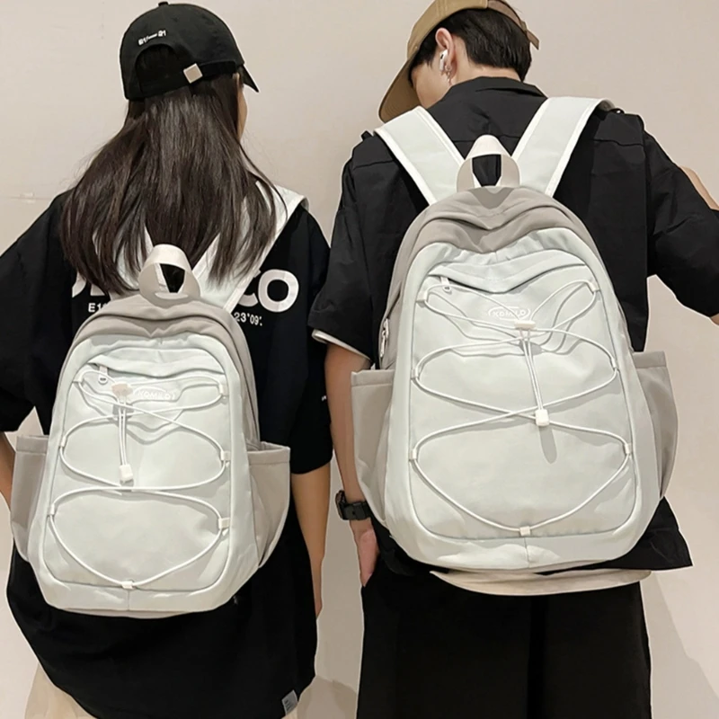 Harajuku Fashion Contrast Color Backpack for School Student Large Capacity Laptop Bag Travel Daypack with Bungee Cord