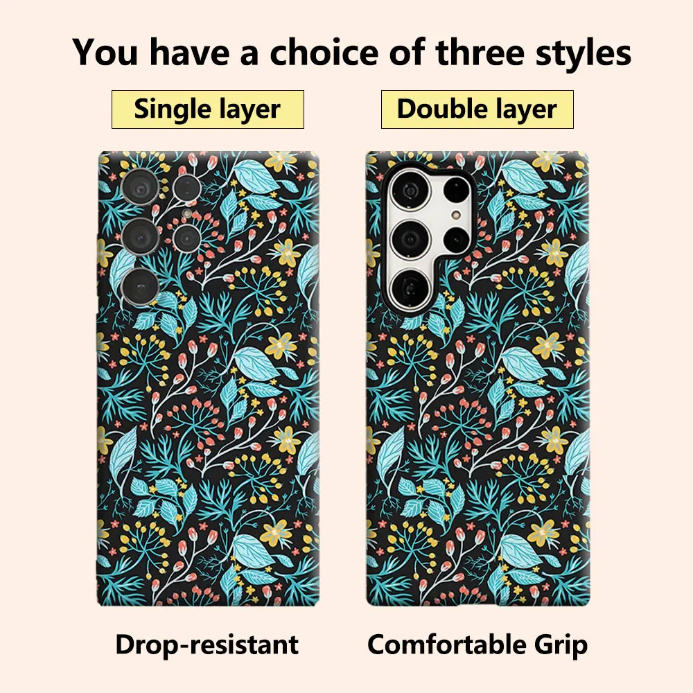 Dark Floral Berry Luxury Fashion Full Lens Protective Case for Samsung Galaxy S26 S25 S24 A56 A36 Plus Ultra