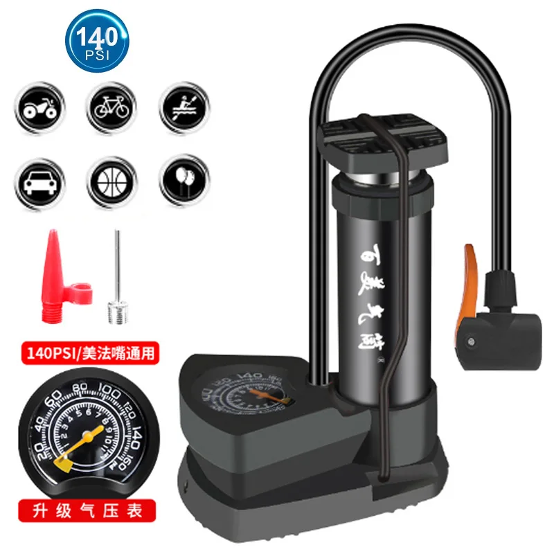 Bike Floor Pump Bicycle Tires Air Pump Foot Floor Anti Slip Portable Tire Inflator With Pressure Gauge  Tire Inflator Accessorie