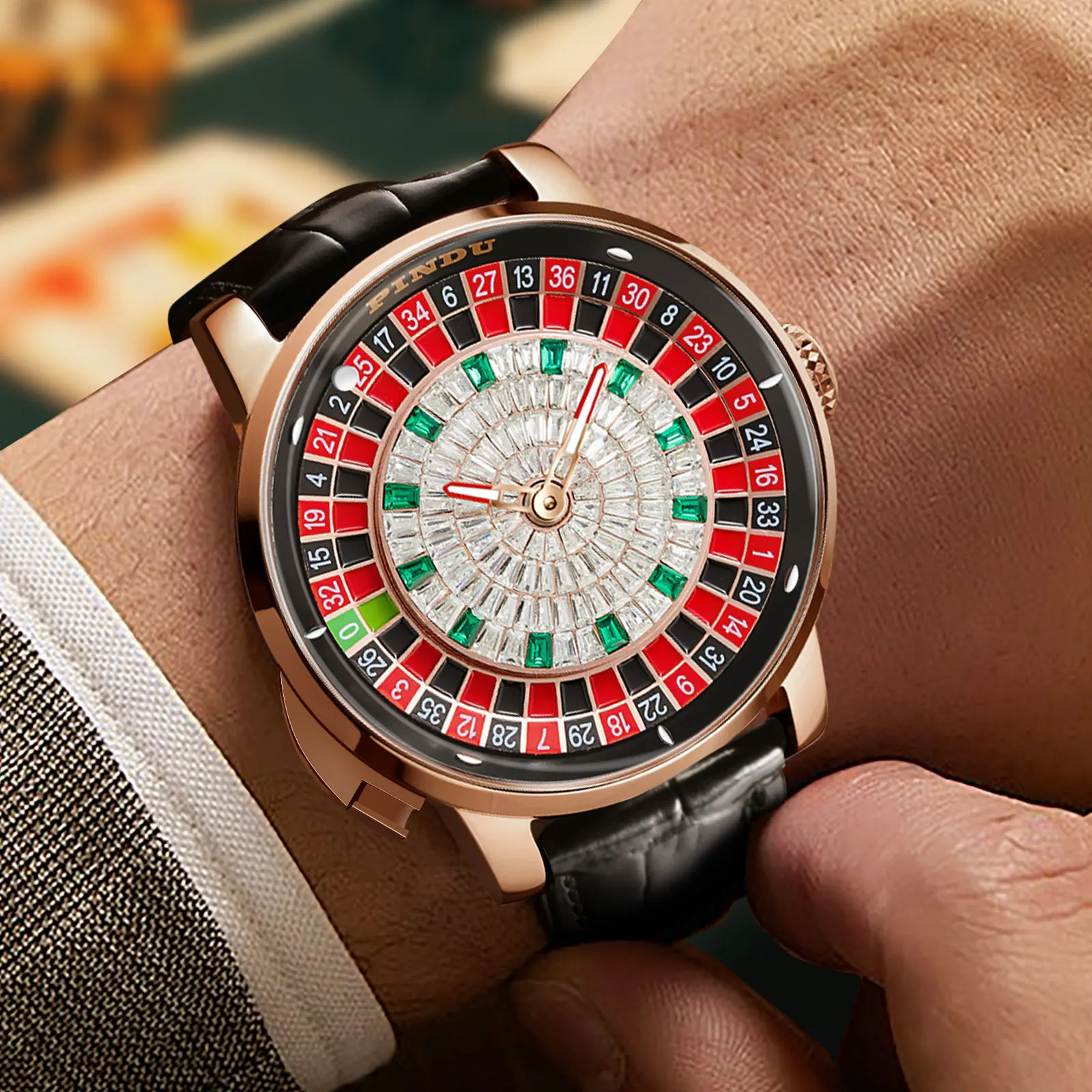PINDU NEW Rotating dial design Mechanical Watch Men Japan NH35 Movement Sapphire Waterproof leather luxurious Automatic watch