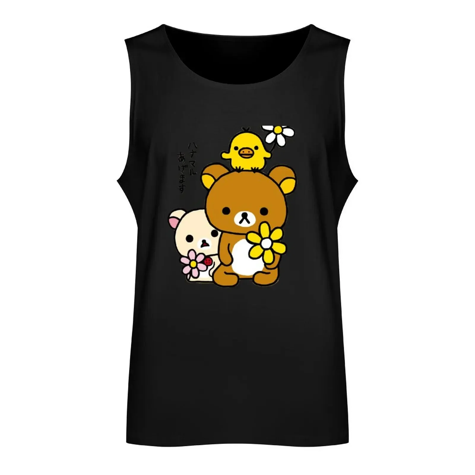 Rilakkuma, Korilakkuma, Kiiroitori And Flowers Tank Top anime gym sleeveless man shirts gym top muscular man