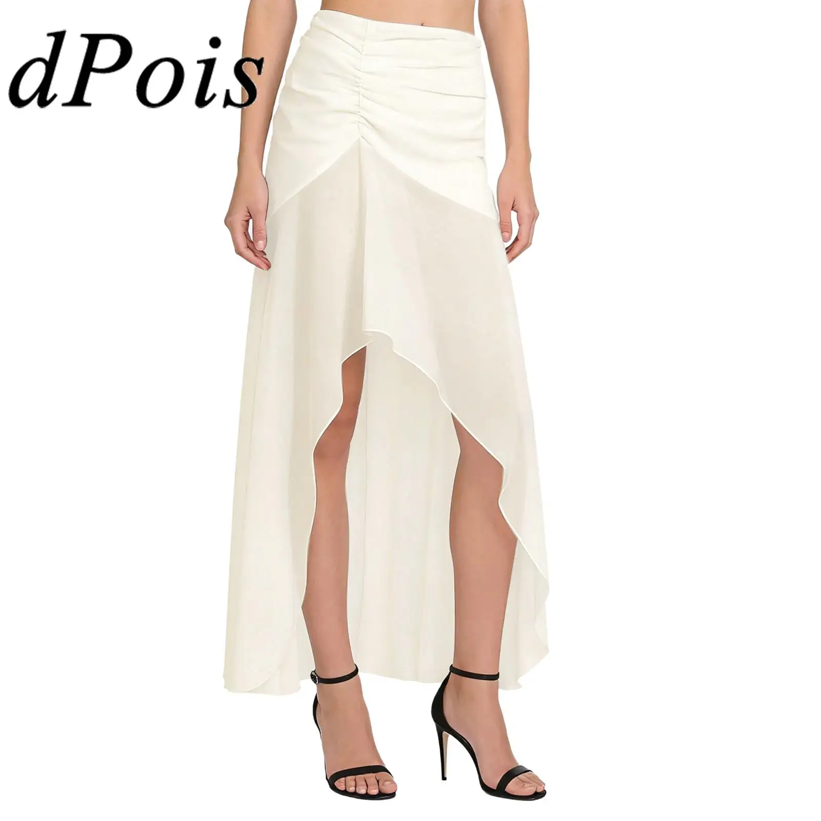 

Элегантная женская шифоновая юбка в стиле бохо, женская юбка макси с высокой талией и рюшами и высоким и низким подолом для пляжа, тропические юбки для отдыха Mujer