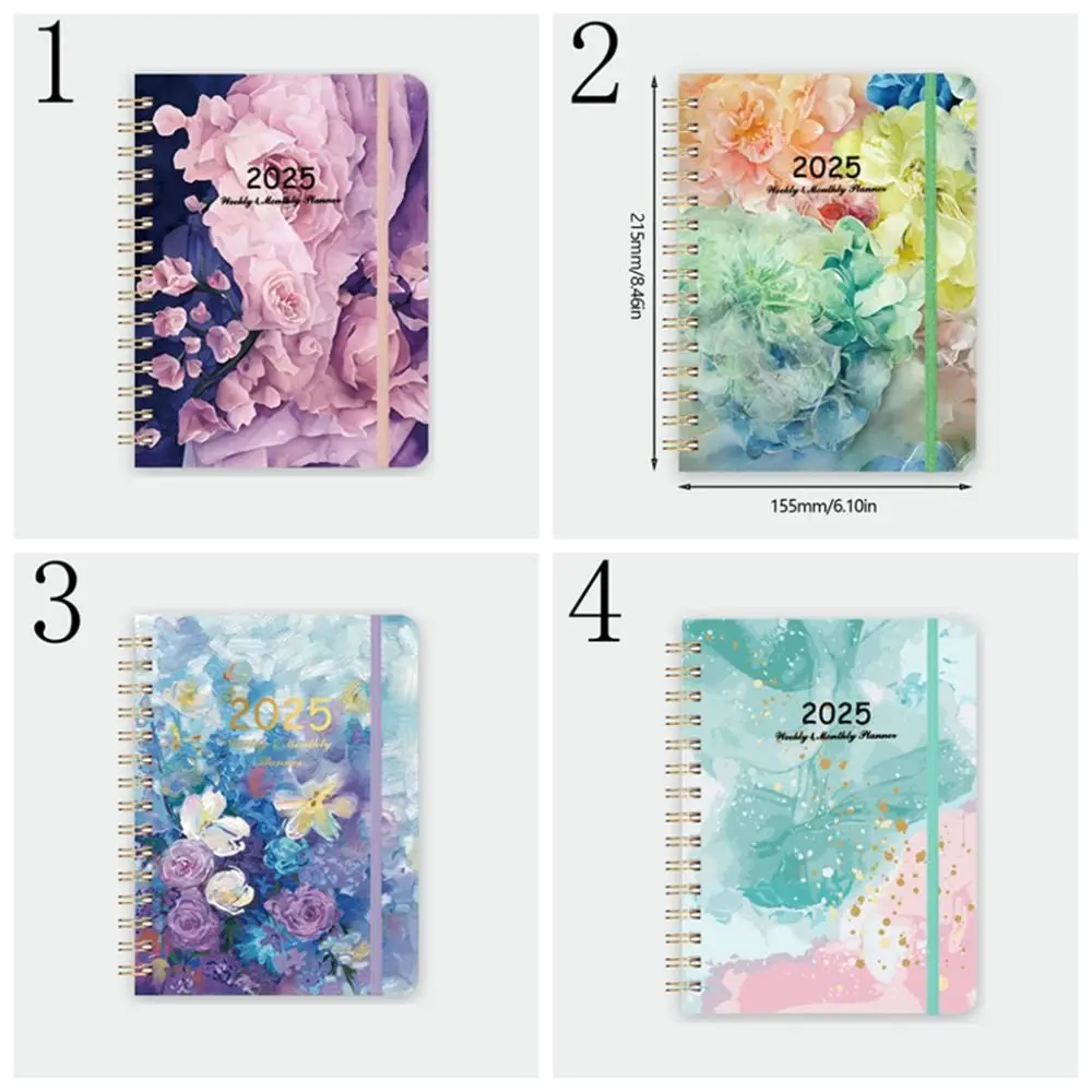 A5 2025 Agenda Planner Notebook Floral Paper 365 Days Notepad 140 Pages Elastic Band Design Business Notebook