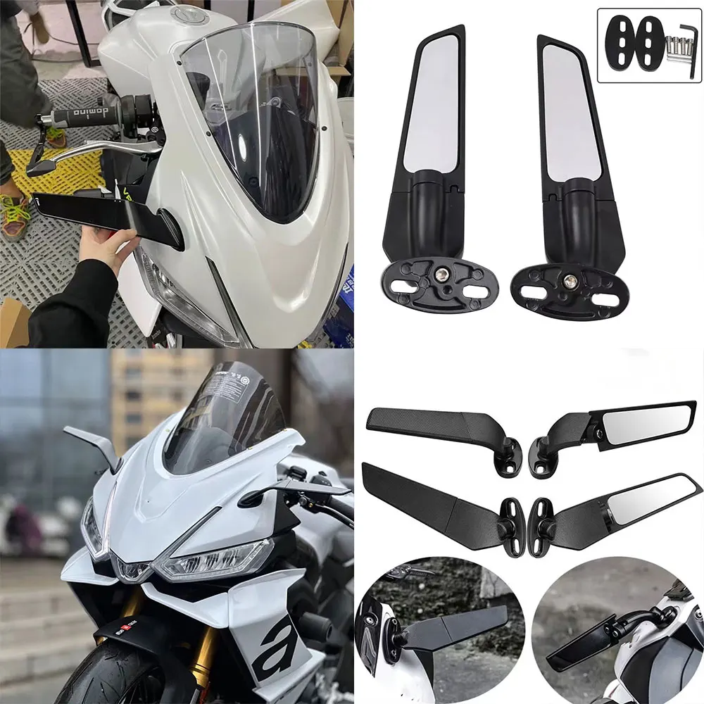 For Aprilia RS660 Tuono660 RSV4 Modified Motorcycle Winglets Mirrors Wind Wing Adjustable Rotating Rearview Mirror Side