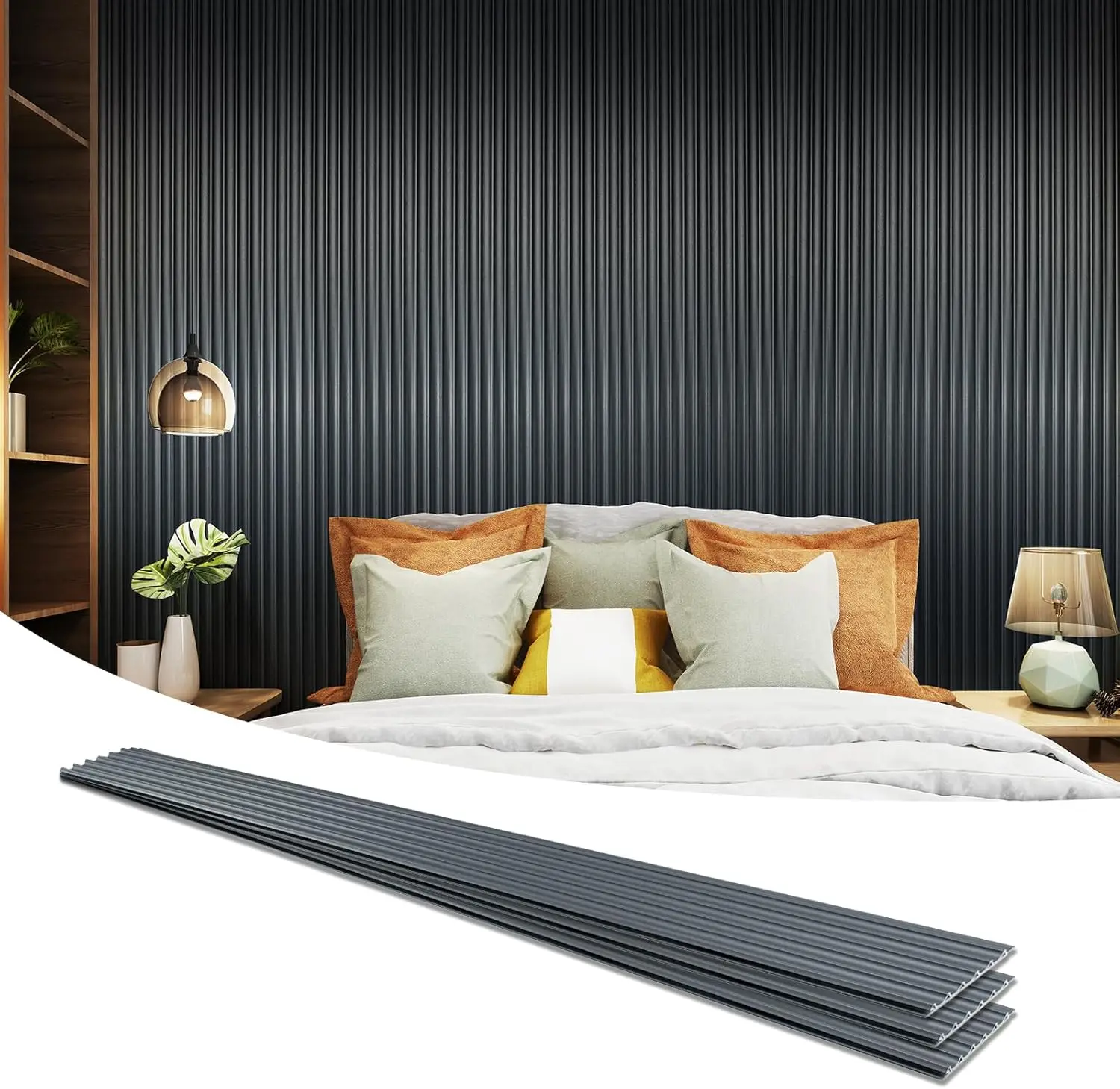 

104" x 6.3" Slat Wall Paneling, Glossy Metal Finish WPC Soundproof 3D Wall Panels, Wavy Sound Absorbing Panels