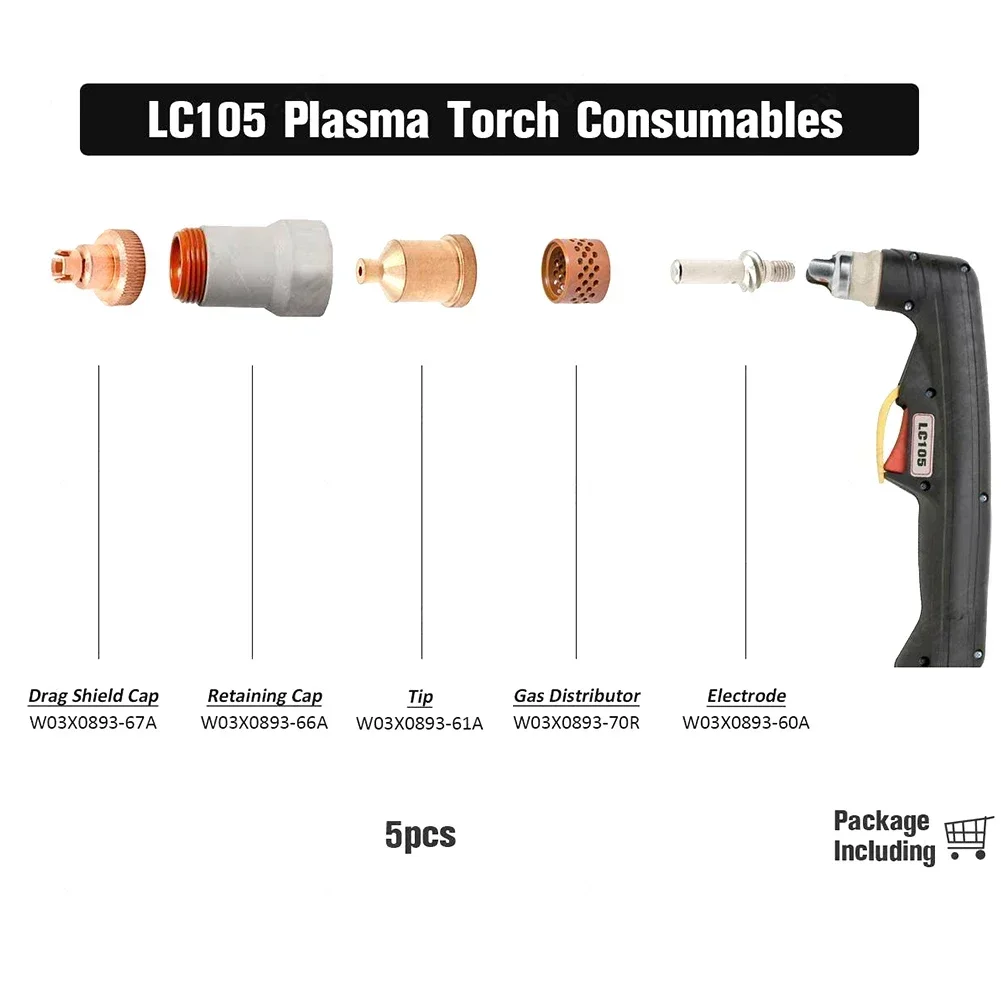 5 pz KP2845-5 Punte di contatto per taglierina al plasma 1.1mm 40A per LC105 per Tomahawk 1538 Kit di materiali di consumo per taglierina al plasma di alta qualità