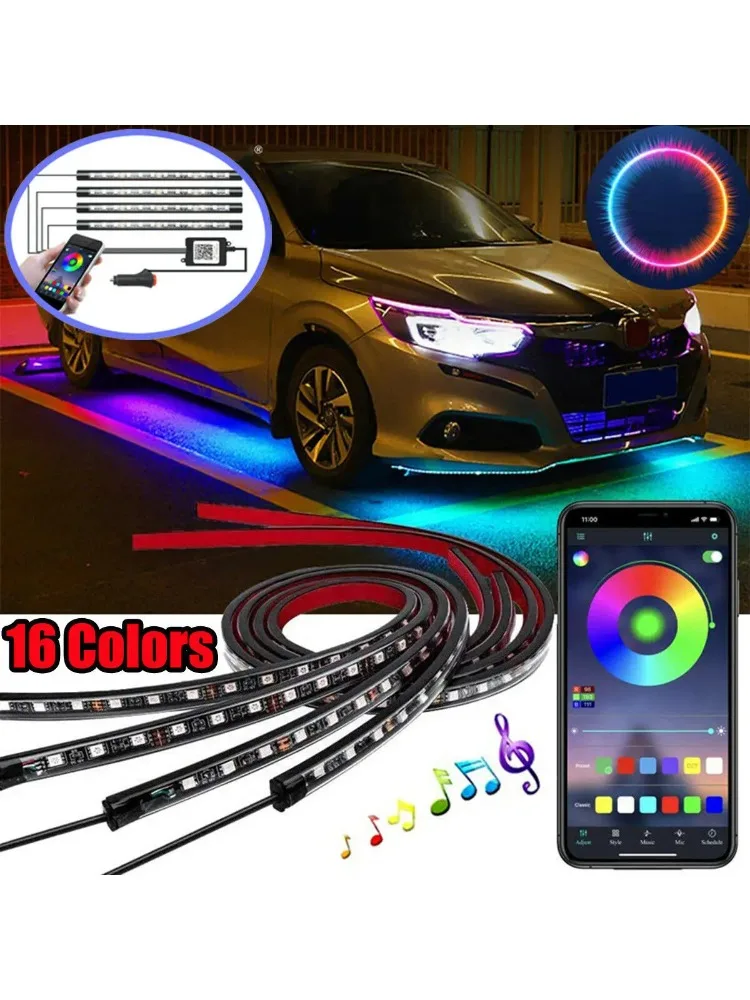 Auto LED RGB Interior Atmosphere Strip Light Decorative Foot Lamp With USB Wireless Remote Music Control Multiple Modes For Car