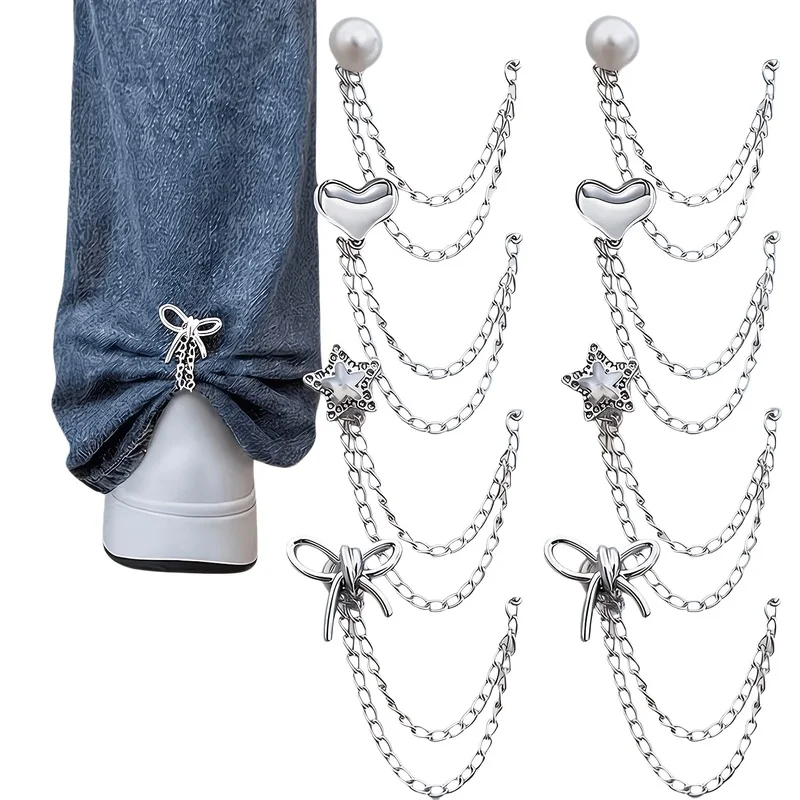 5Pcs Multi-functional Clothing Clips, Heart Star Bow Pant Leg Clips, Button Sleeve Cuff Fastener, Fashion Garment Accessories