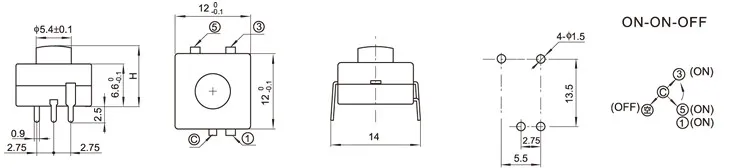 10PCS 214A flashlight switch, 4-pin, 2-on, 1-off, multi-functional button switch