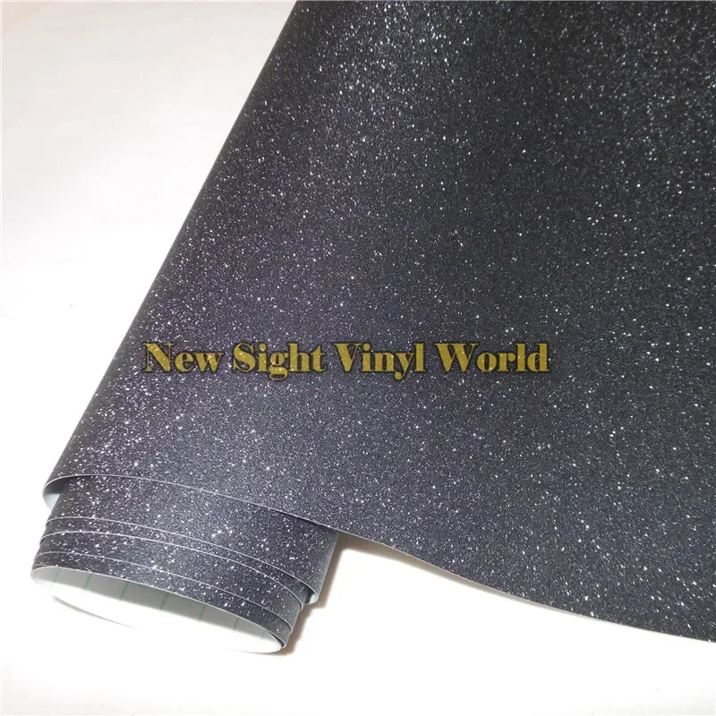 High Quality Black Sparkle Glitter Sand Vinyl Film Roll Wrap Air Free Phone Laptop Computer Skin Cover Size:1.52x28m/Roll