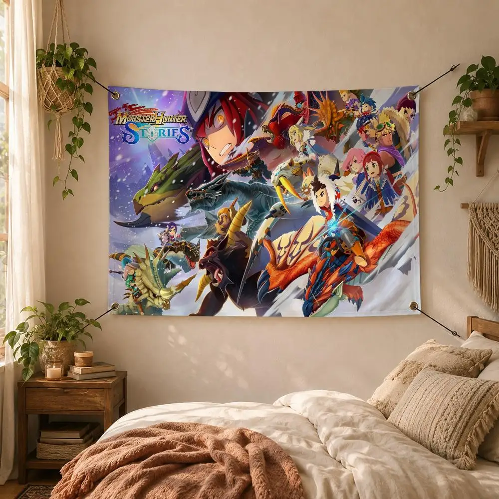 Game Fantasy M-Monster Hunter Stories Flags Decorative Flag Banner for Outdoor Garden Yard Camping Party Home Wall Hanging Decor