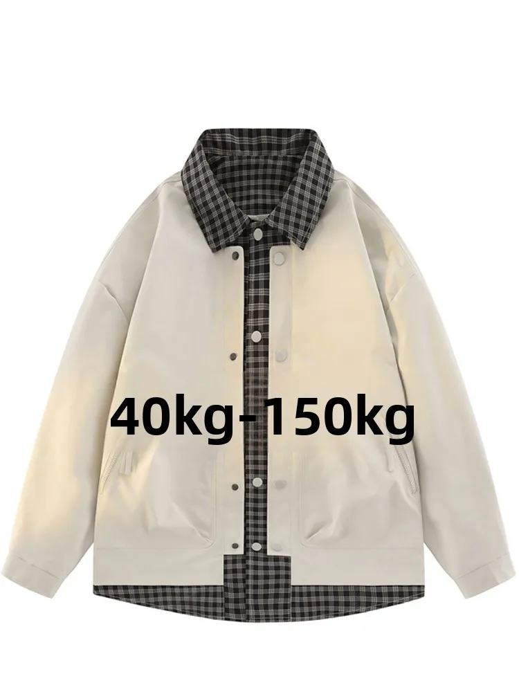 

Мужская куртка в американском стиле, имитация двухслойности, весна-осень, с длинным рукавом, свободного кроя, больших размеров, для полных мужчин