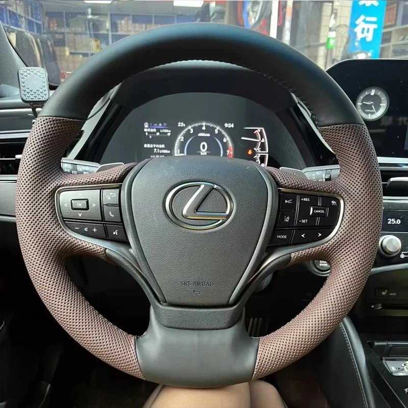 Car Steering Wheel Cover for Lexus ES ES200 ES240 ES250 ES350 Diy Hand-sewn Sewing Genuine Leather Braid Cover Black