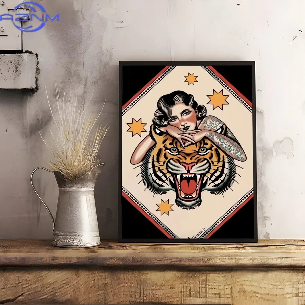 Devils Colorful Savage Tattooed Poster Sticky Wall Art Printing Waterproof Home Living Bed Room Bar Hallway Aesthetic Decor