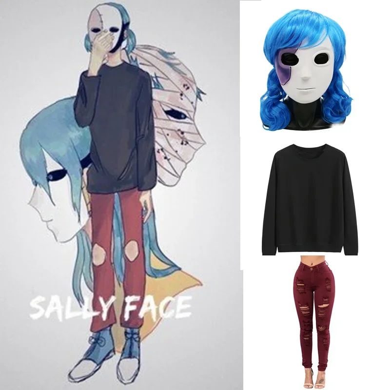 

Game Adventure Sally Mask Latex Mask Wig Cosplay Horror Half Face Mask Wig Props Accessories Halloween