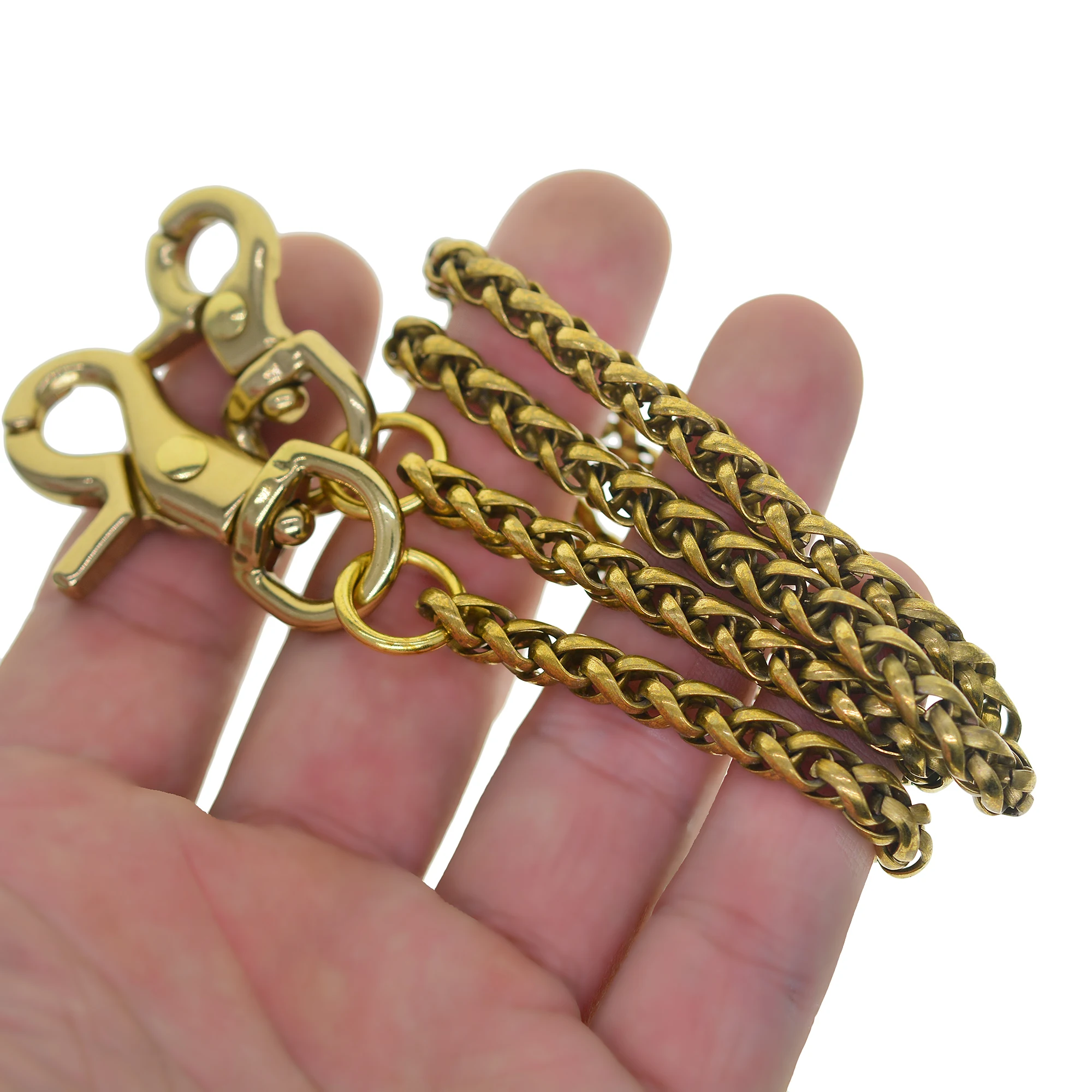 vintage Brass 6mm smooth wheat wallet jean trousers chains snake chain dual lobster snap spring clasp keychains