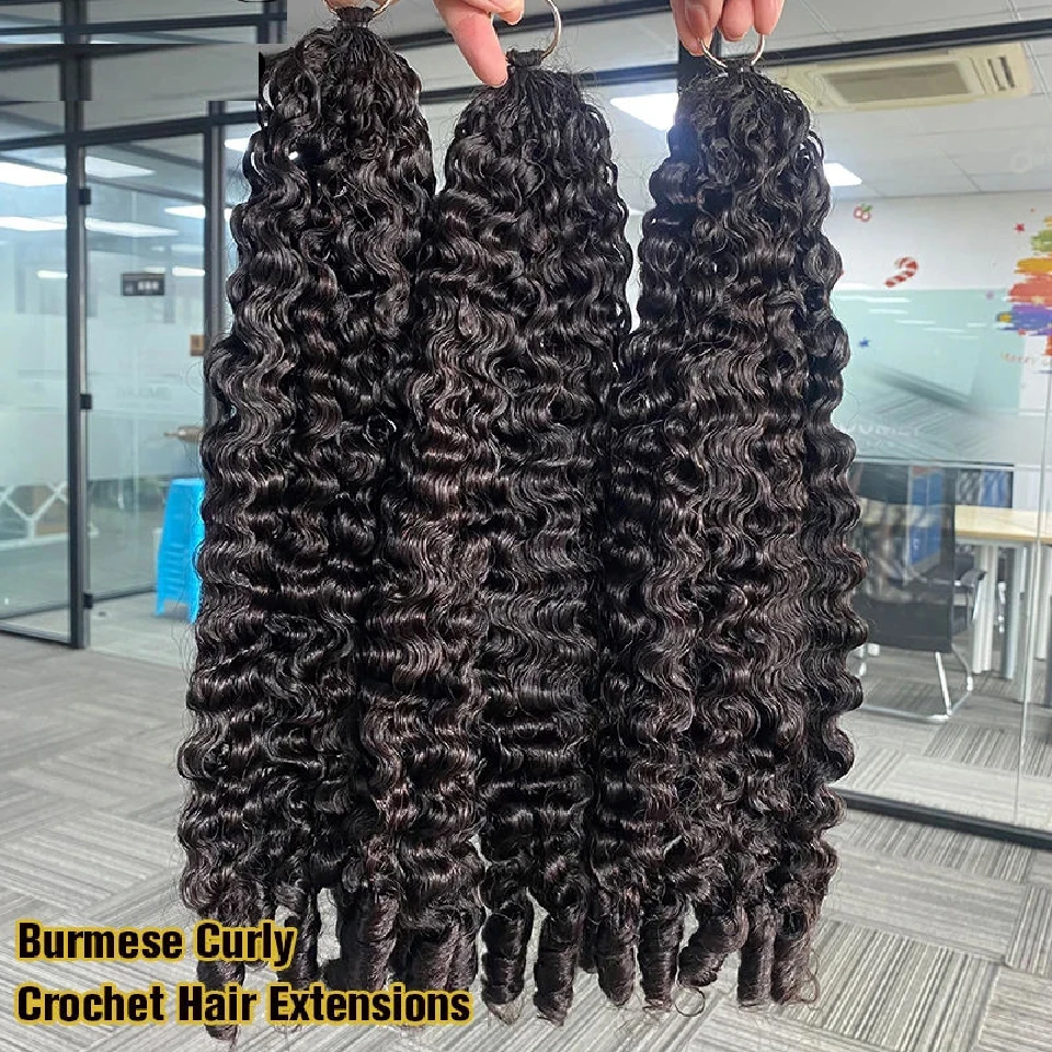 

Накладные волосы Burmeses Curly Crochet из натуральных волос, распродажа, предварительно связанные, кудрявые, волнистые, без узлов, для плетения кос и создания эффекта перьевидности