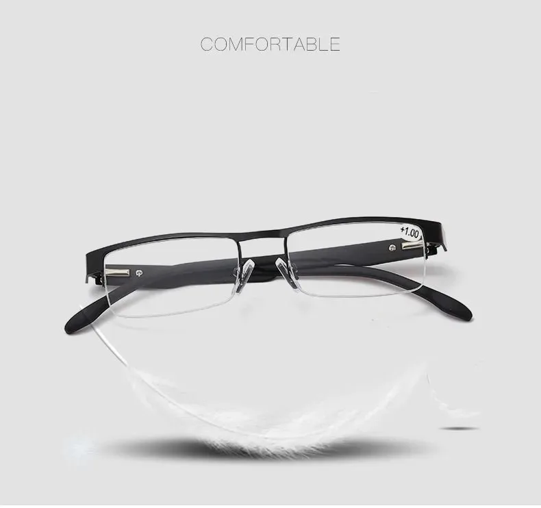 Halbrahmen Lesebrille Herren Business Halbrandlose optische Metallbrille Presbyopie Brillen – Detail 3