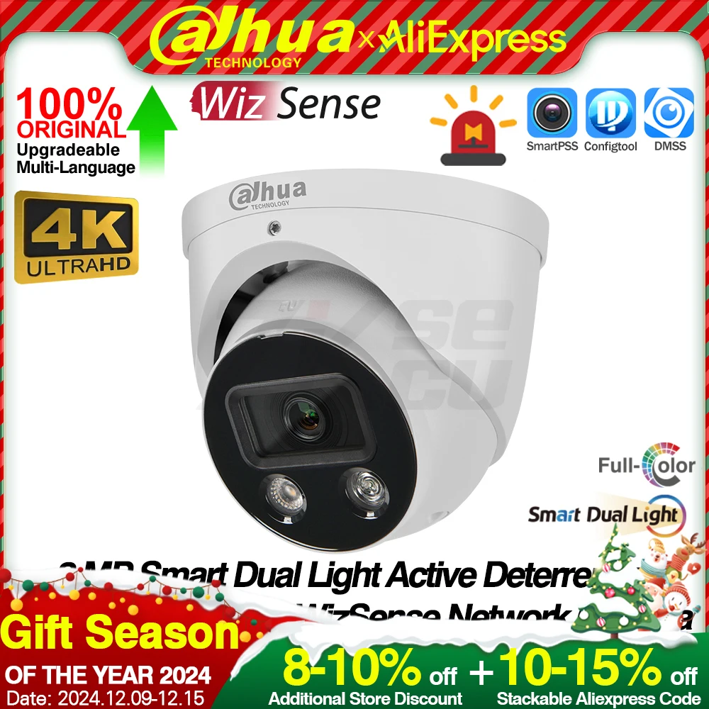 Dahua IPC-HDW3849H-AS-PV-S4 8MP 4K Smart Dual Light Full-Color Wizsense IP Camera 2-Way Audio Active Deterrence Security Camera