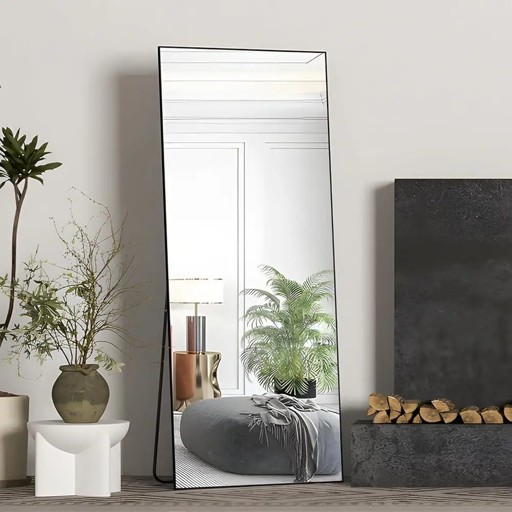 Full Length Standing Mirror Large Body Rectangle Mirror Wall Mounted Leaning U-Shaped Stand High-Quality Glass Aluminum Frame