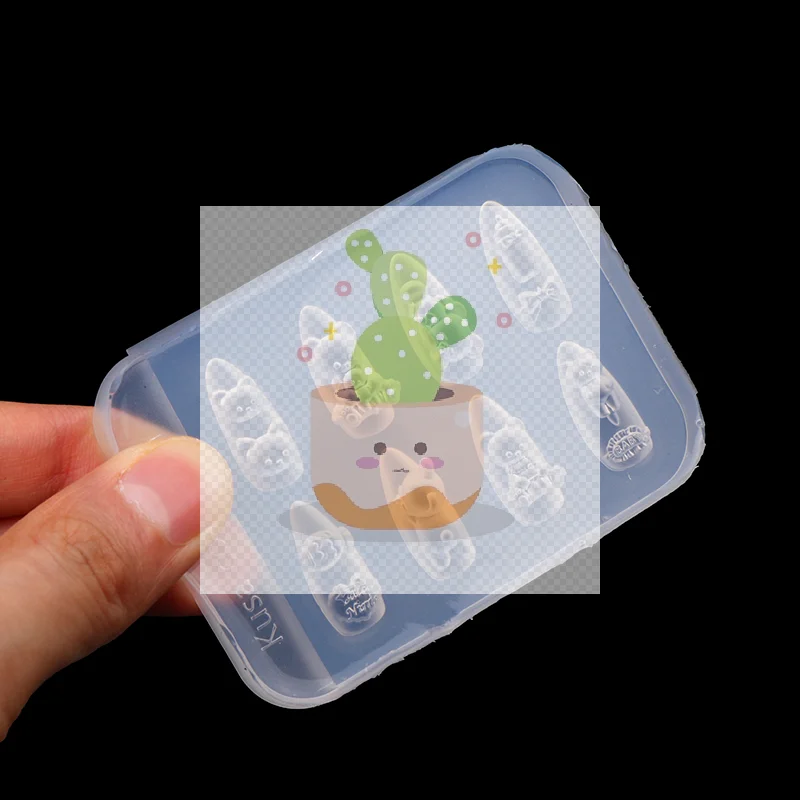 Molde de silicona 3D para decoración de uñas con gato de dibujos animados, bonito oso, molde para tallar uñas, decoración artística de uñas DIY, plantilla de manicura transparente
