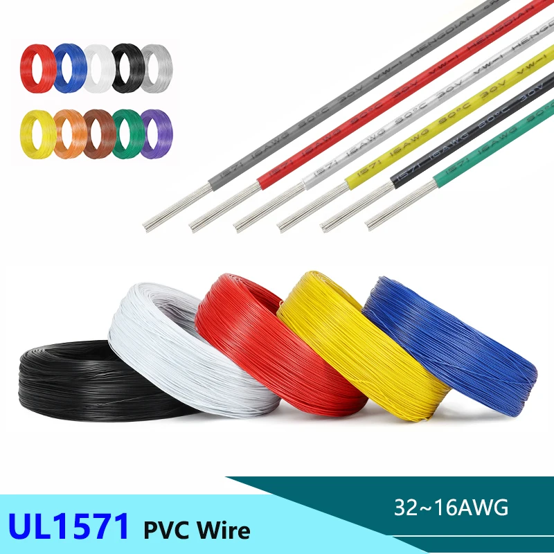 

5~50M UL1571 Copper Wire 32 30 28 26 24 22 20 18 16 AWG Environmental PVC Insulated Tinned plated DIY Line LED Electronic Cable