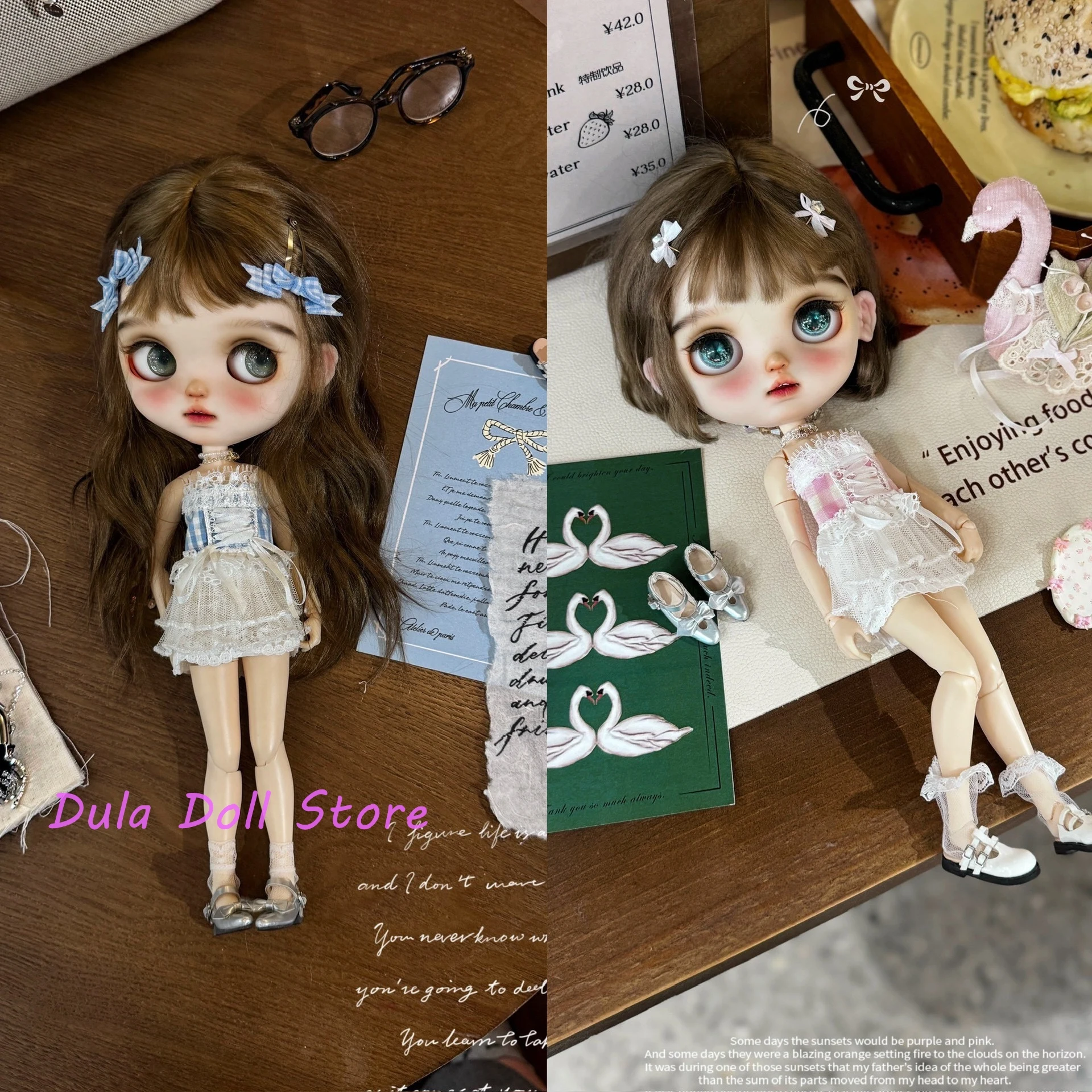 

Dula Doll Clothes for Blythe Blue and pink plaid lace panelled skirt ob24 ob22 Diandian Azone Licca ICY JerryB 1/6 Doll