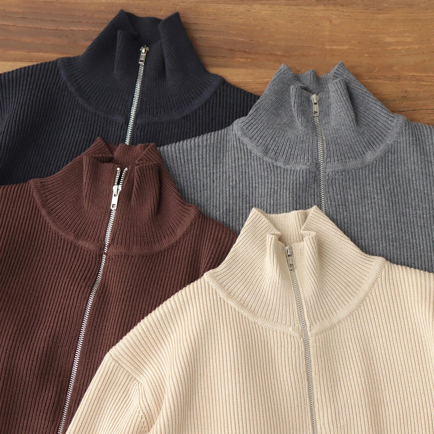 

2025 Winter Zipper Cardigan Sweater for Men Thick Wool Blended Stand Collar Turnable High Collar American Retro Knitted Jacket