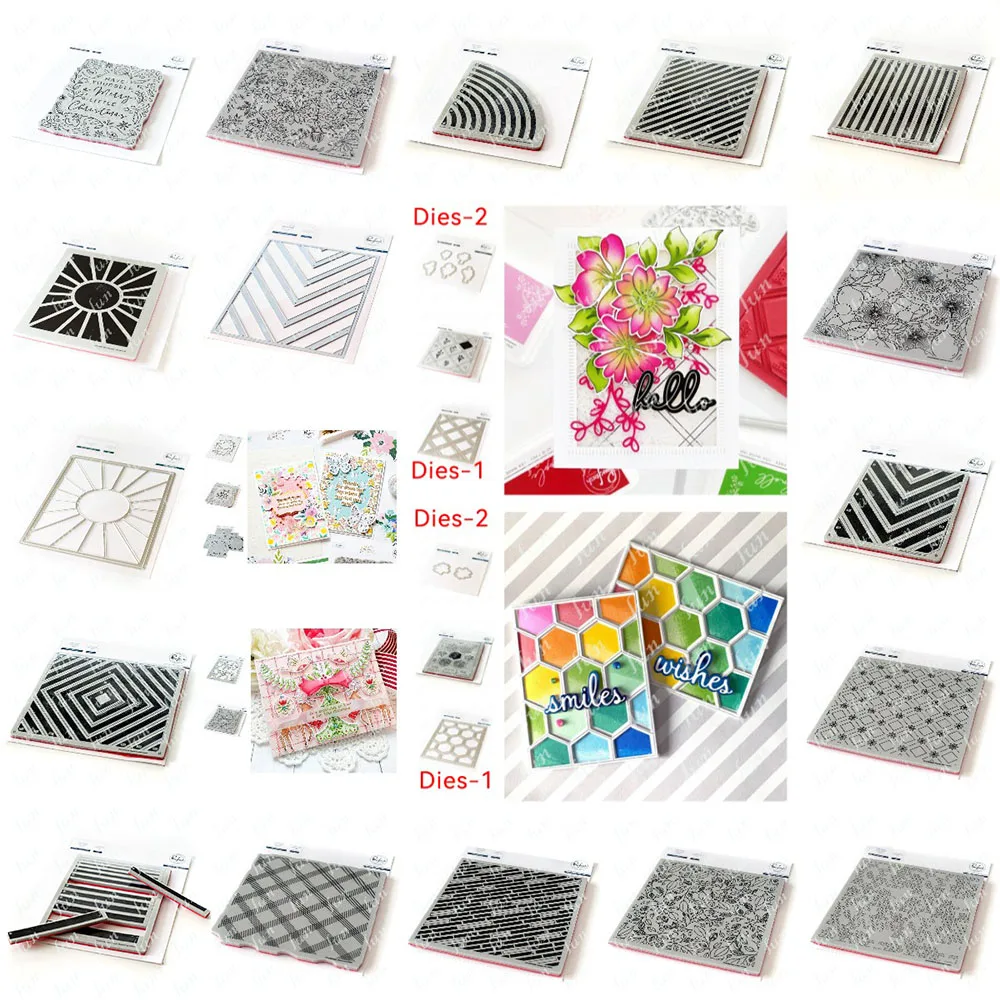 Floral Rainbow Bars Tiles Hexagon Frame Metal Cutting Dies Clear Stamps Stencils for Scrapbooking Ppaer Card Embossing Template