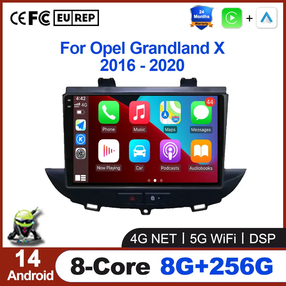 Автомобильная магнитола на Android 14 для Opel Grandland X 2016 - 2020 с сенсорным экраном, Авторадио, стерео, радио, видеоплеер, навигация, GPS, мультимедиа