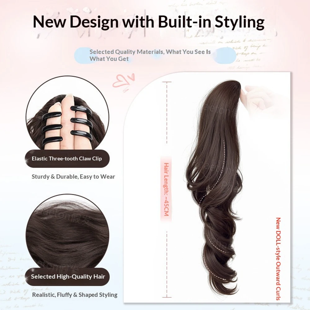 18 Inch Claw Clip Lolita Side Low Ponytail Fluffy Synthetic Hair Heat Resistant Fashion Hair Accessories for Girls