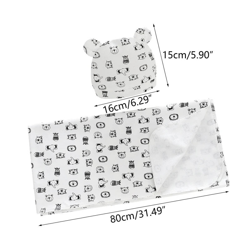 2 шт., детское одеяло, комплект шапок, спальный мешочек с цветочным принтом, пеленальная накидка, милые шапочки с ушками, на для