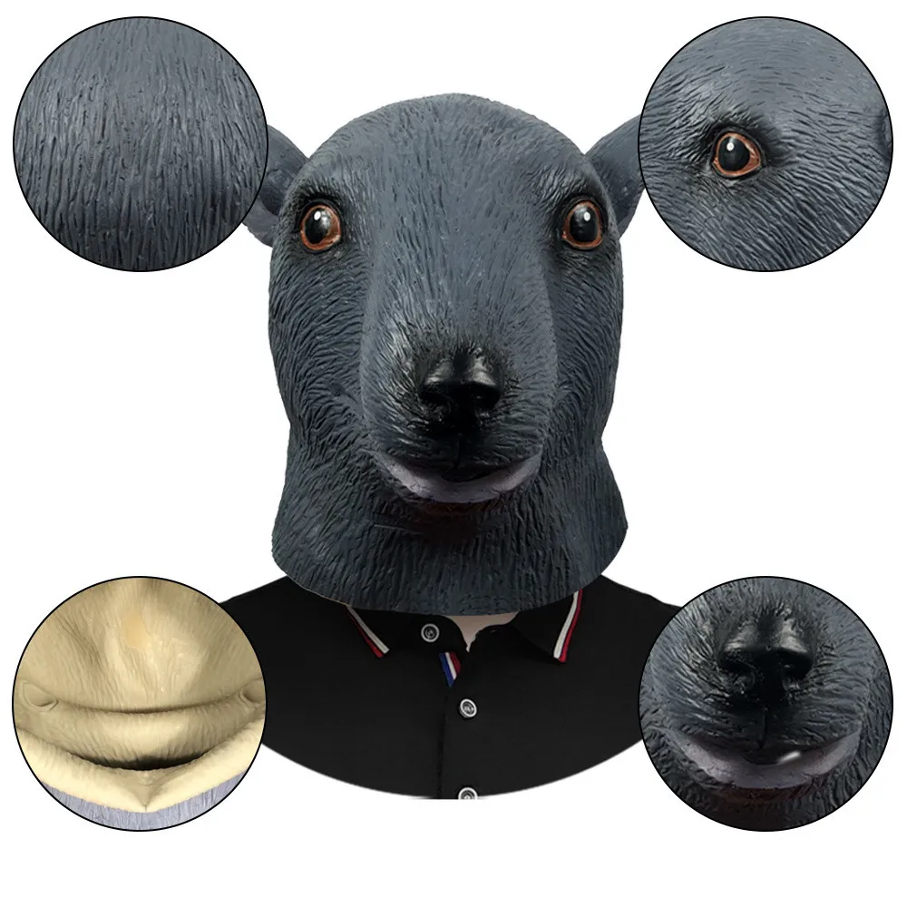 Realistische Maus-Tierkopf-Latexmaske Halloween-Kostüm Rattus-Rattenkopfbedeckung Party Erwachsenen-Riesenmaus – Detail 4