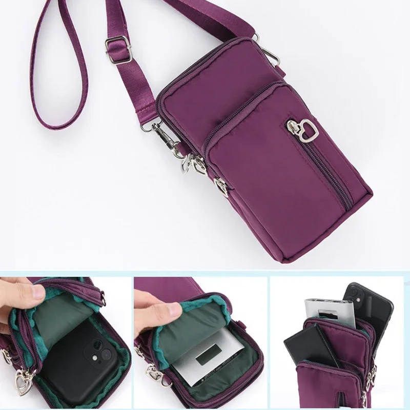 Women's Mini Oxford Crossbody Bag Waterproof Mobile Phone Bag Daily Multi-layer Zipper Purse Casual Outdoor Travel Nylon Bag