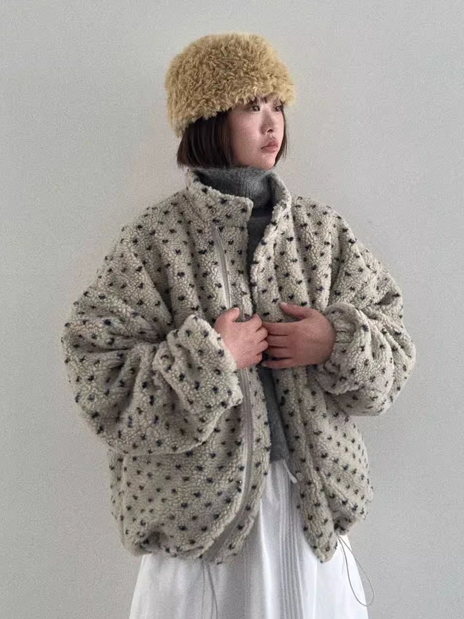 

Корейская хлопковая куртка в Корейском стиле, женская свободная конструкция, теплый меховой воротник ягненка, зимняя верхняя одежда с узором в виде сердца и любви, пальто