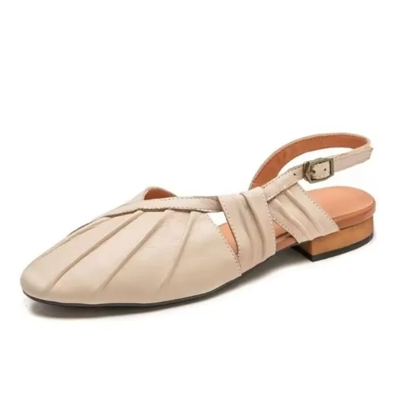 Summer New Women's Casual Shoes French Forest System Fashionable Flat Bottom Sandals Genuine Leather Mater