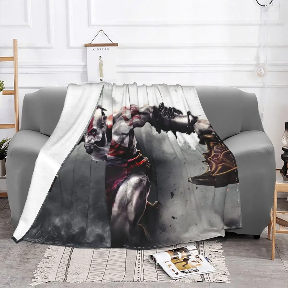 God Of War Kratos Plush Blanket Adventure Warrior Funny Throw Blanket for Home 150*125cm Plush Thin Quilt