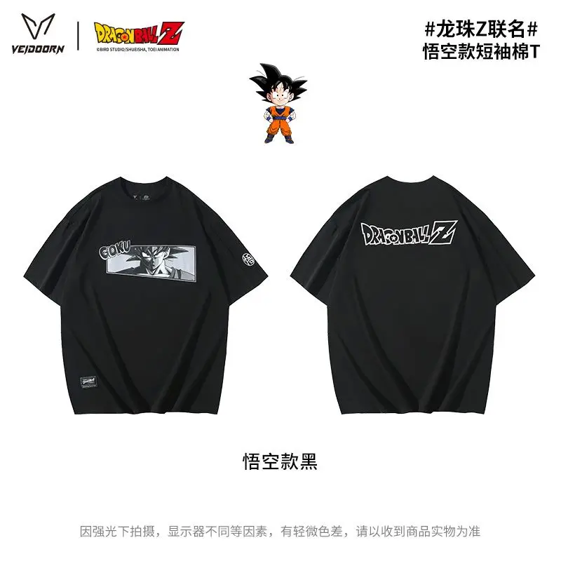 تي شيرت Dragon Ball Z Collaboration Goku بأكمام قصيرة للرجال فضفاض وكاجوال برقبة دائرية قطنية نصف كم