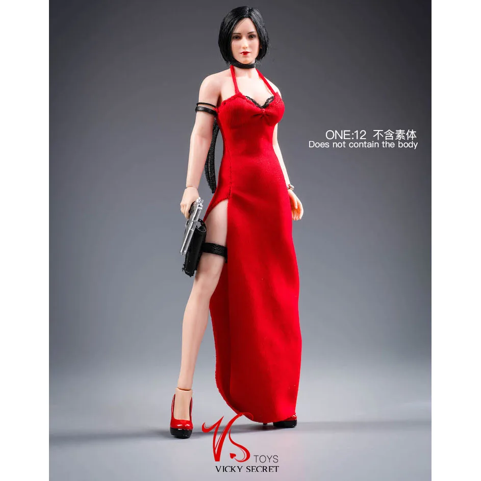 YMTOYS +VSTOYS  YMT028 1/12 Scale Female clothes Ada wong red dress with gun belt fit 6'' action figure body model