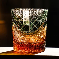 Edo Kiriko-Multi-Color Drinking Glass, 9 Ounces, Amber Red Crystal, Whisky Glass, Scotch Glasses with Gift Box