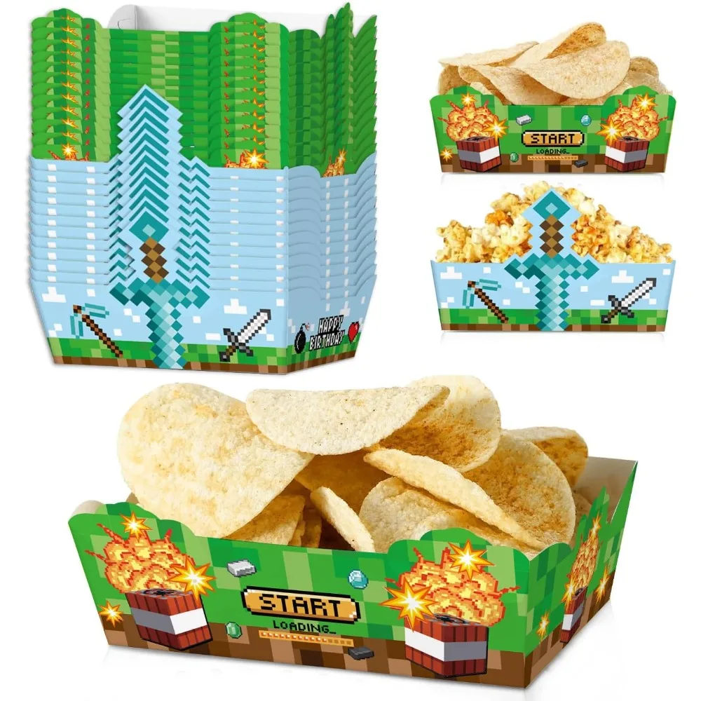 

24pcs Games Themed Paper Food Trays for Birthday Party Supplies Kids Birthday Party Decorations Favors