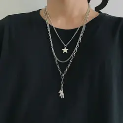 1pcs Vintage Necklace For Men And Women Hip Hop Cold Wind Rabbit Pentagram Pendant Multi Layer Jewelry