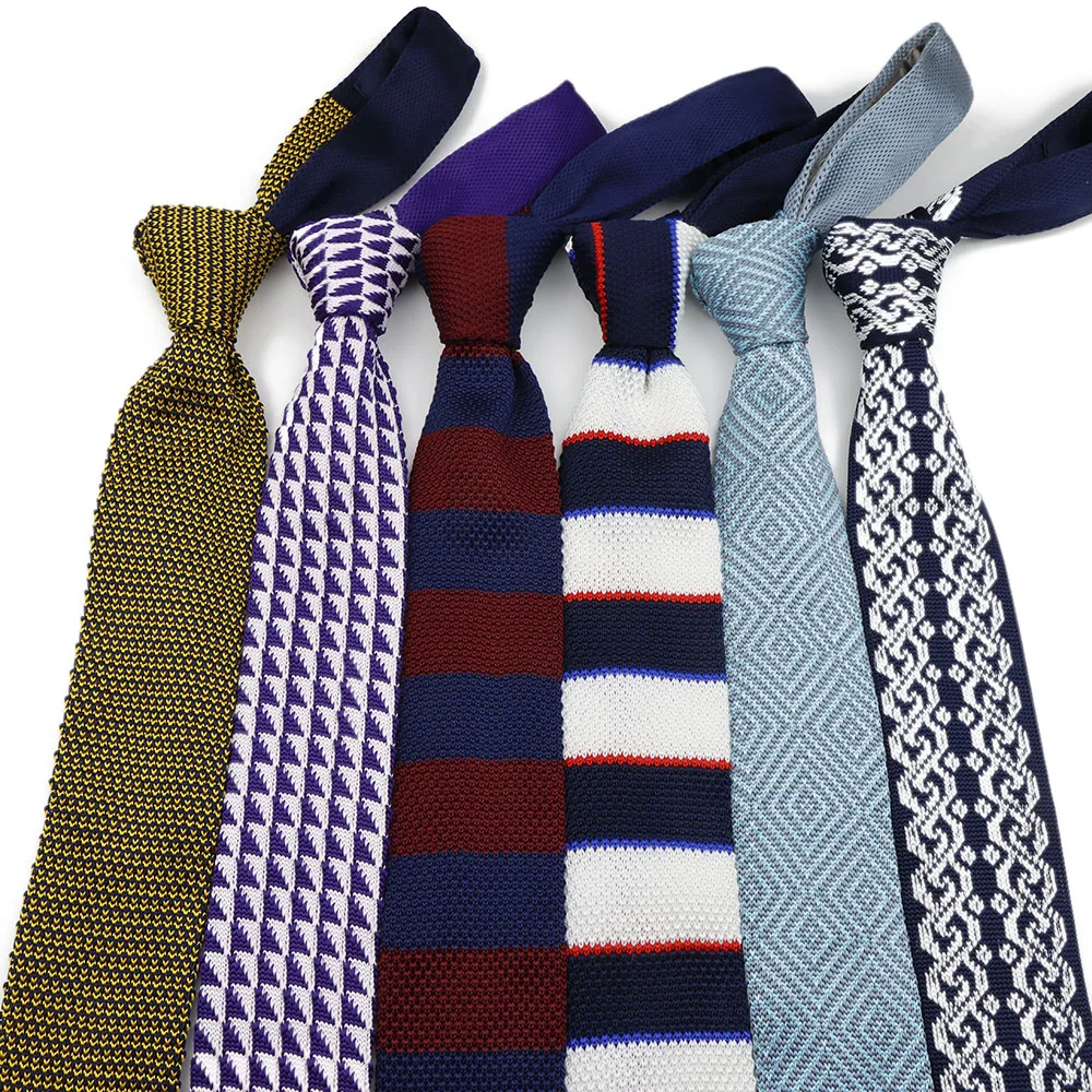 New 5.5cm Knitted Tie For Men Blue Khaki Striped Colorful Pattern Slim Fit Narrow Winter Necktie Party Business Accessories Gift