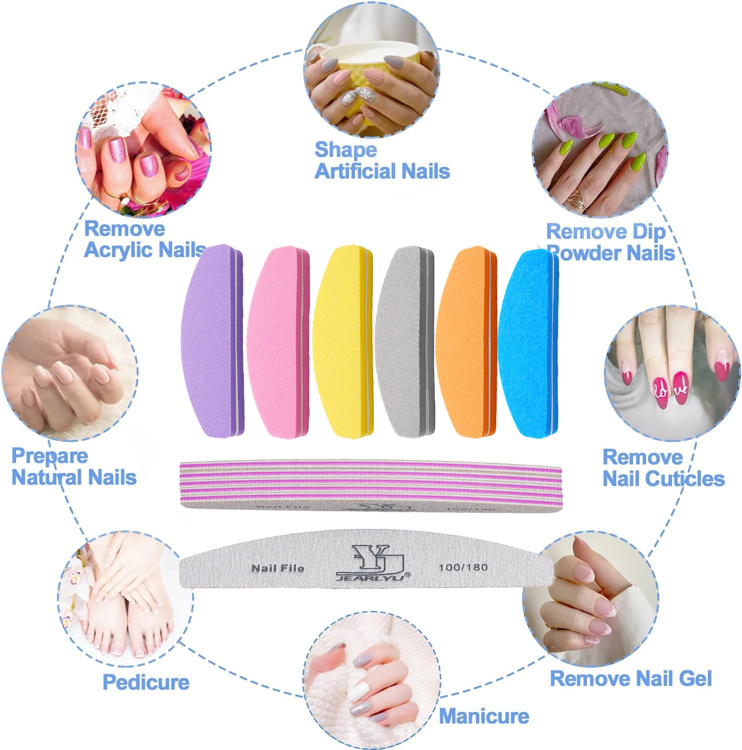 12 個 100/180 ネイルアートサンディングサンドペーパーセット洗えるバナナバフ湾曲したプロフェッショナルマニキュアツールスポンジミニ爪やすり